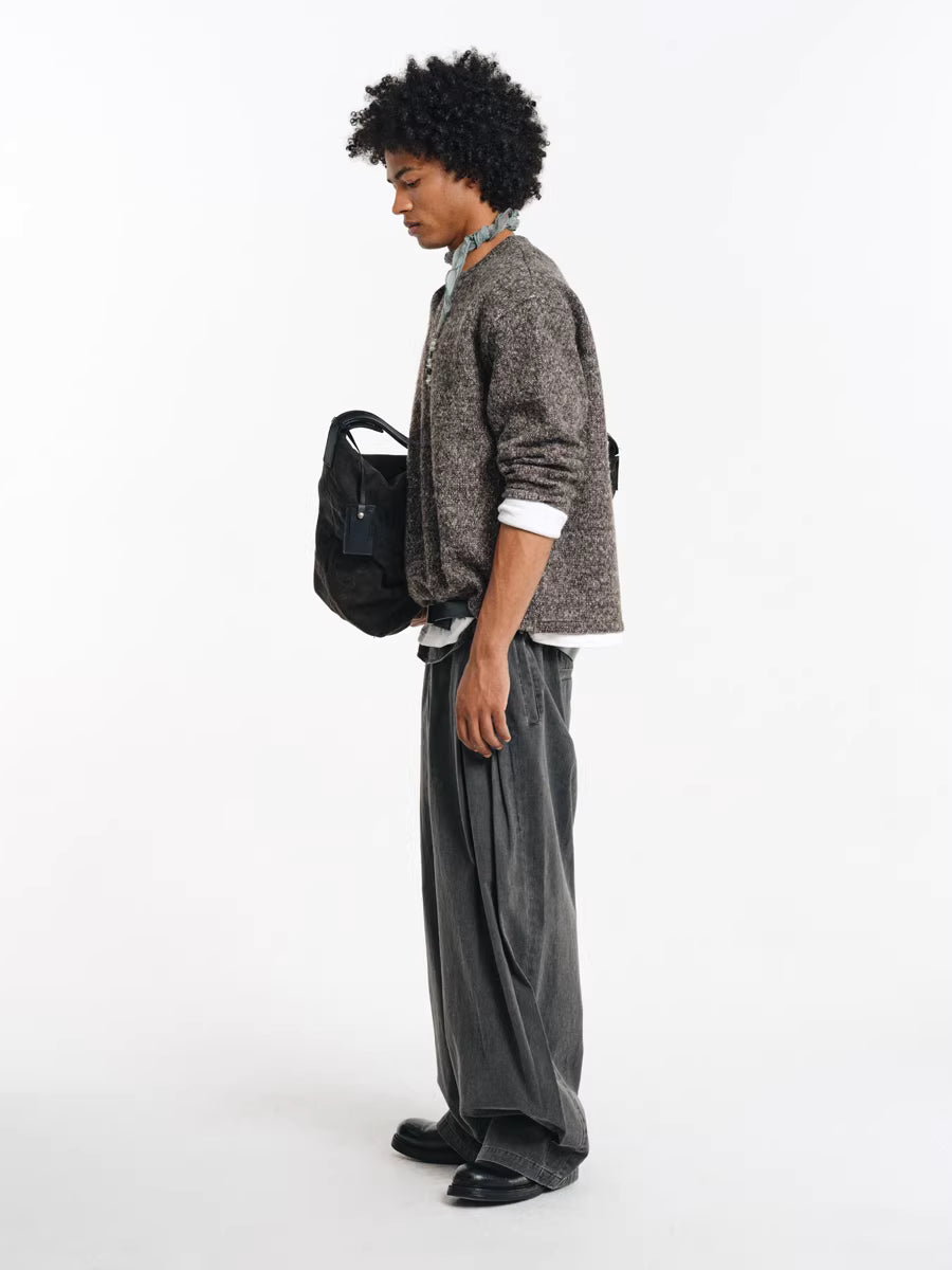 Deconstructed Wide-Leg Charcoal Trousers