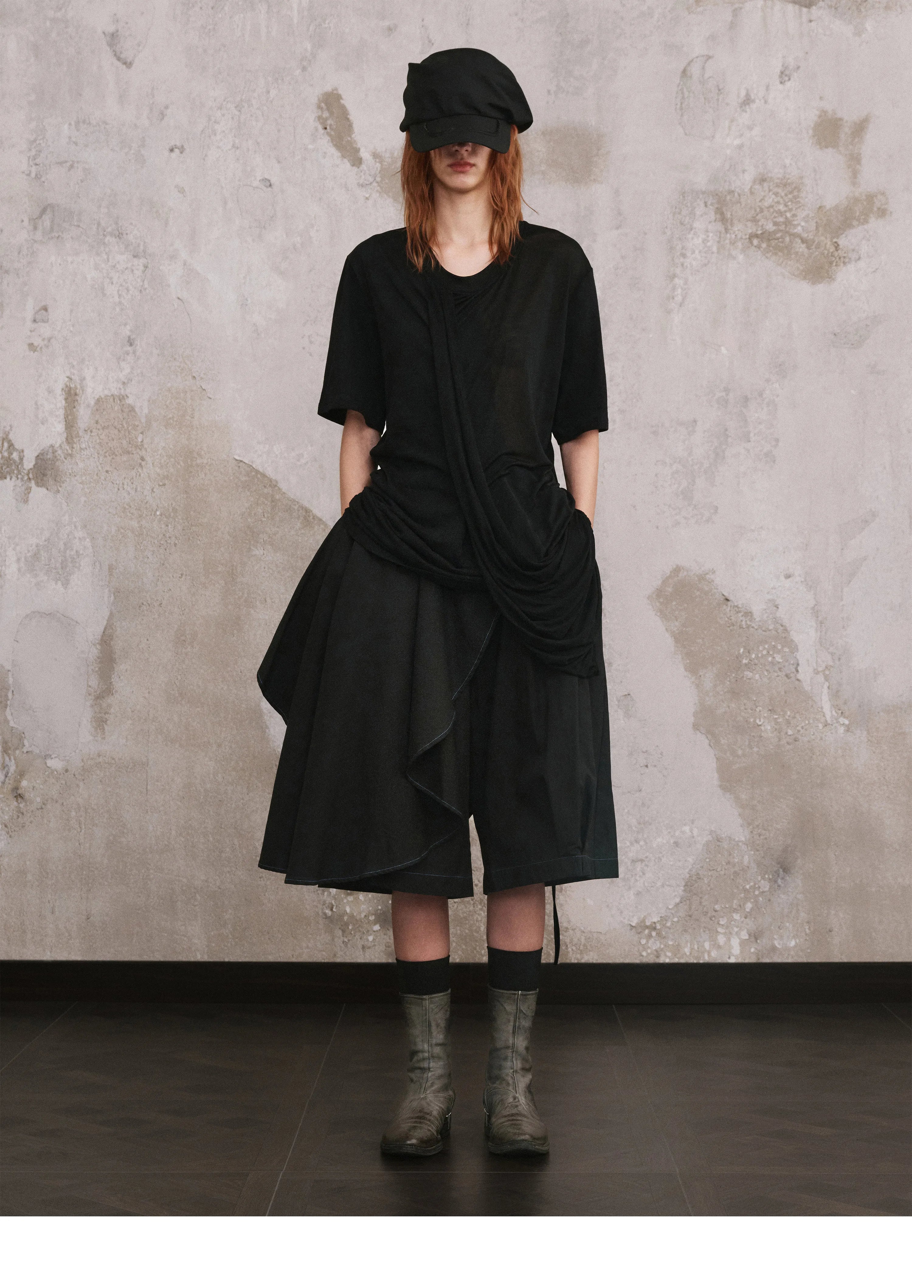 Asymmetric Draped Layered Shorts