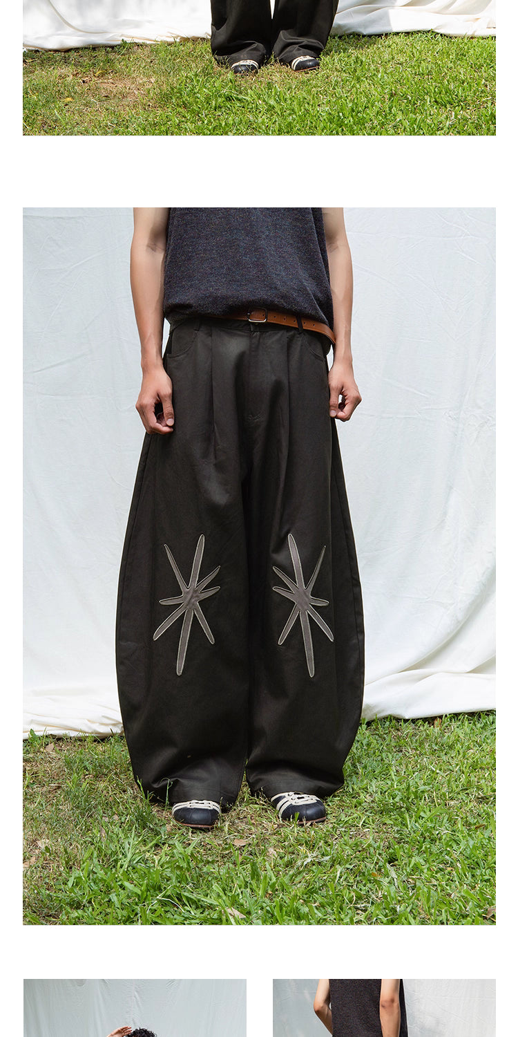 Star Embroidered Curved Blade Pants