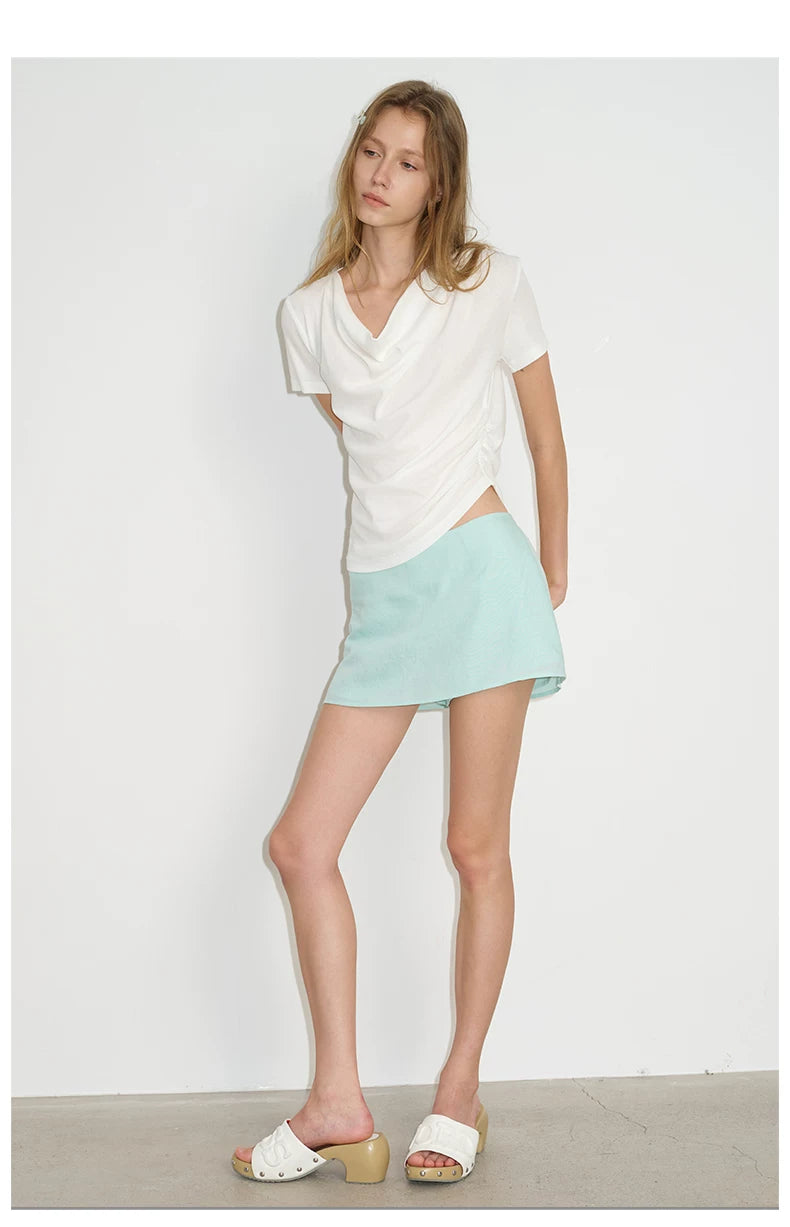 Ruched Cowl Neck Cotton Top