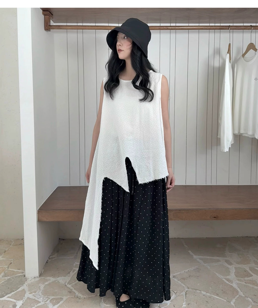 Frayed Asymmetric Linen-Cotton Longline Vest