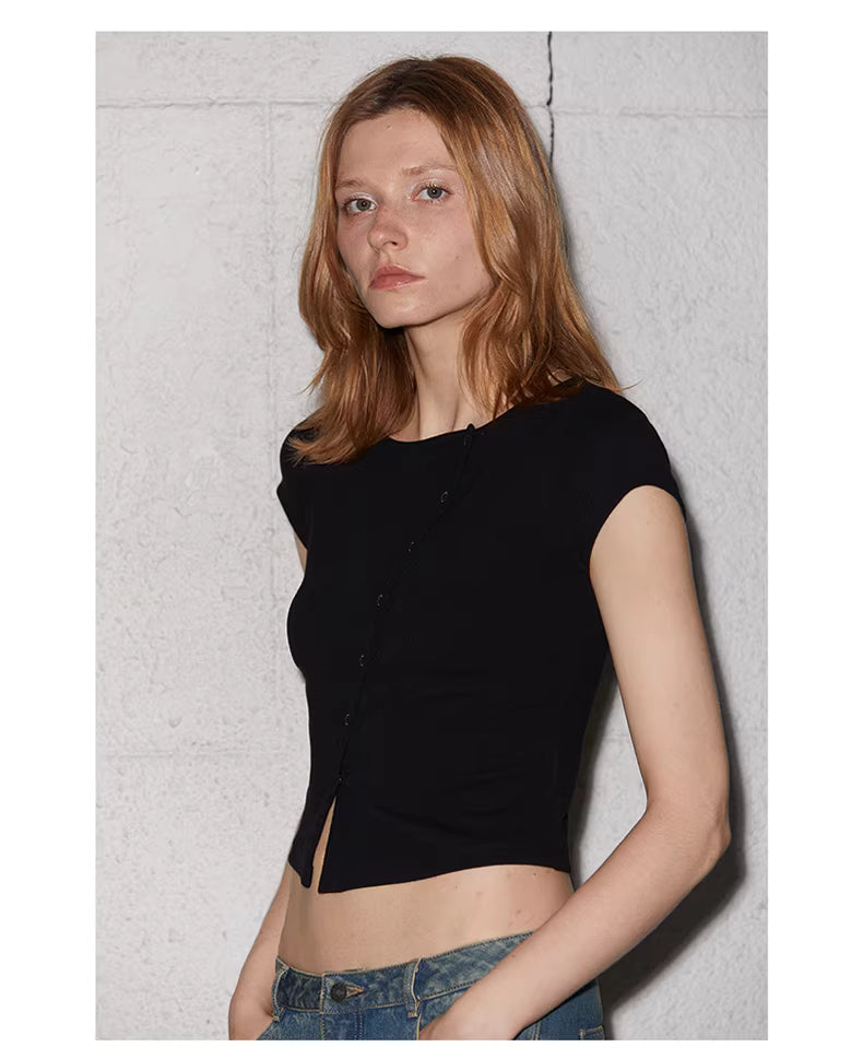 Asymmetric Snap-Front Baby Tee