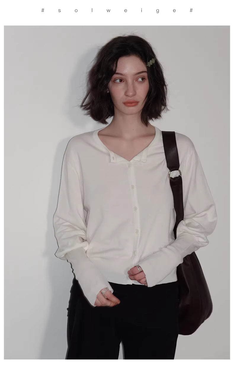 Lantern Sleeve Cardigan in Black Ink or White
