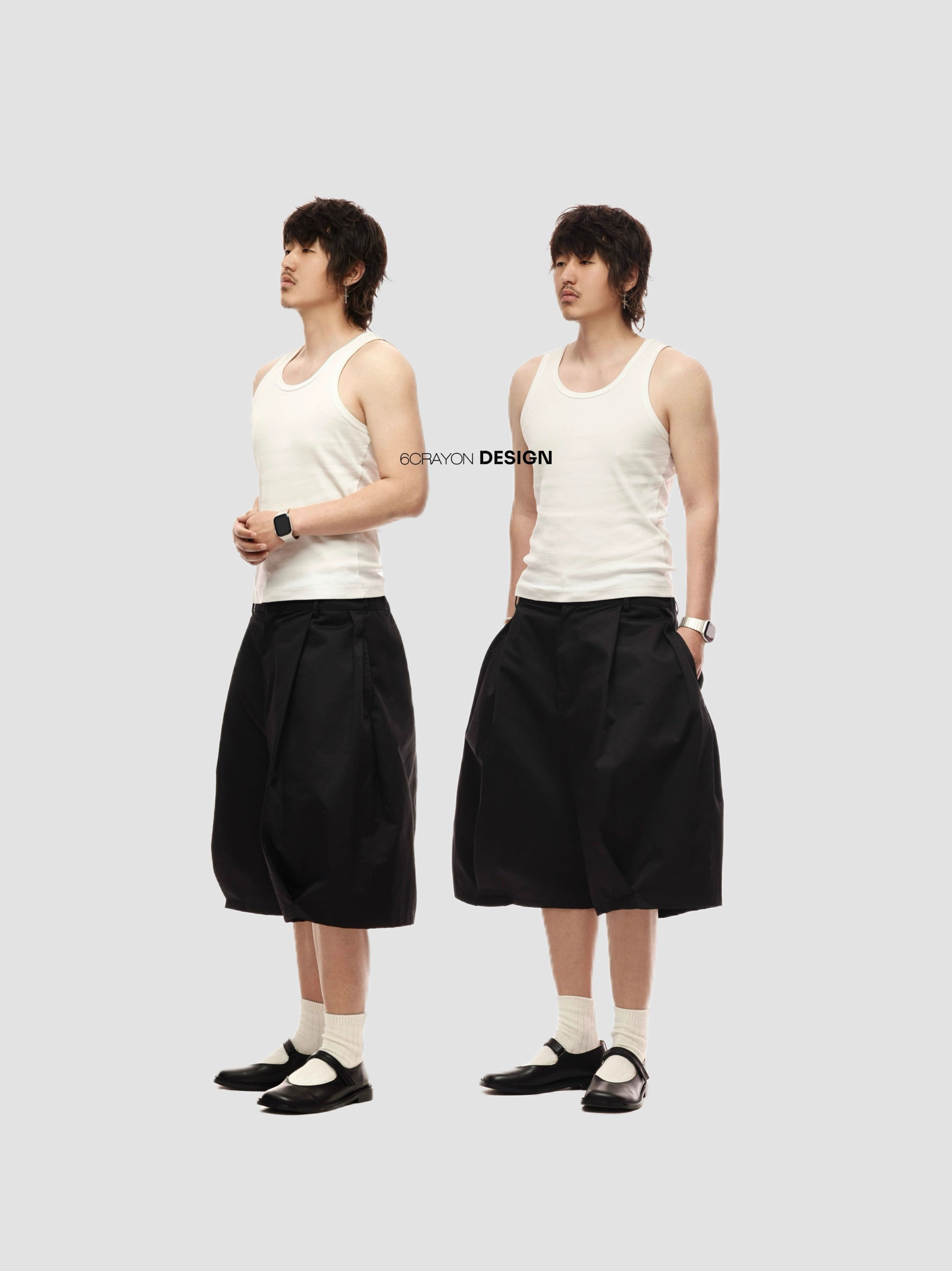 Double Pleated Shorts in Black Ink