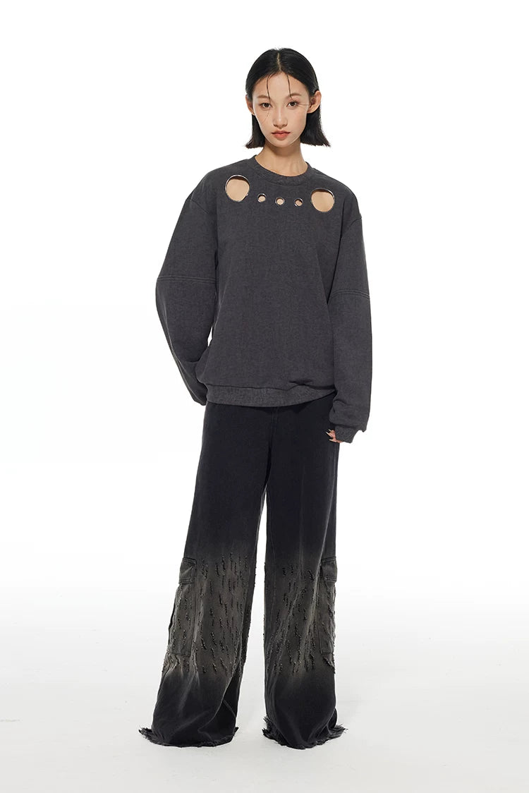 Distressed Cut-Out Oversized Sweatshirt