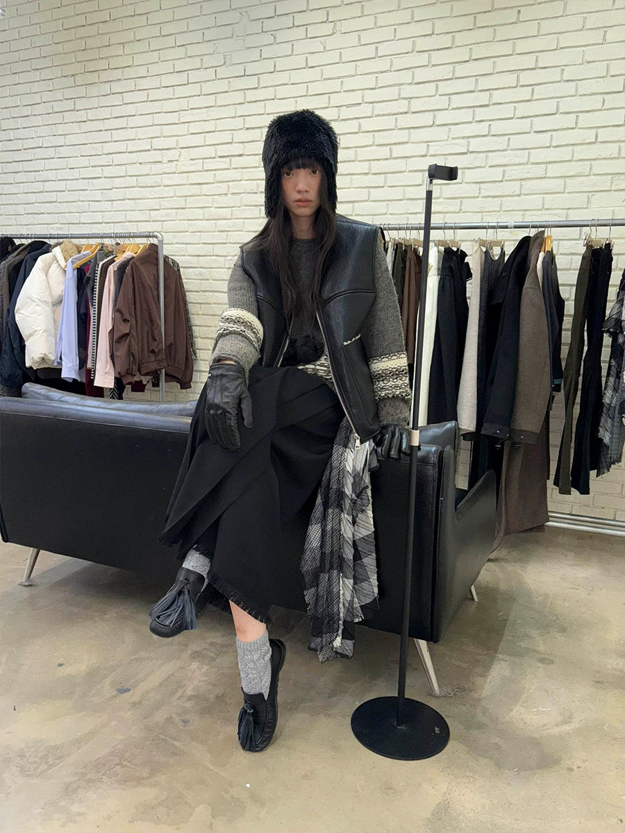 Plaid Tassel Long-line Skirt