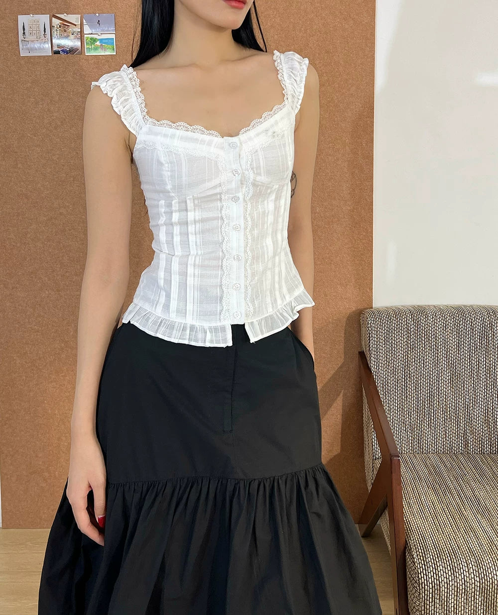 Sheer Check Lace Camisole