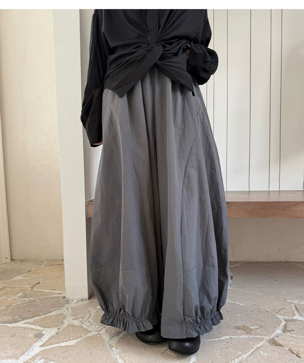 Gathered Balloon Wide-Leg Trousers