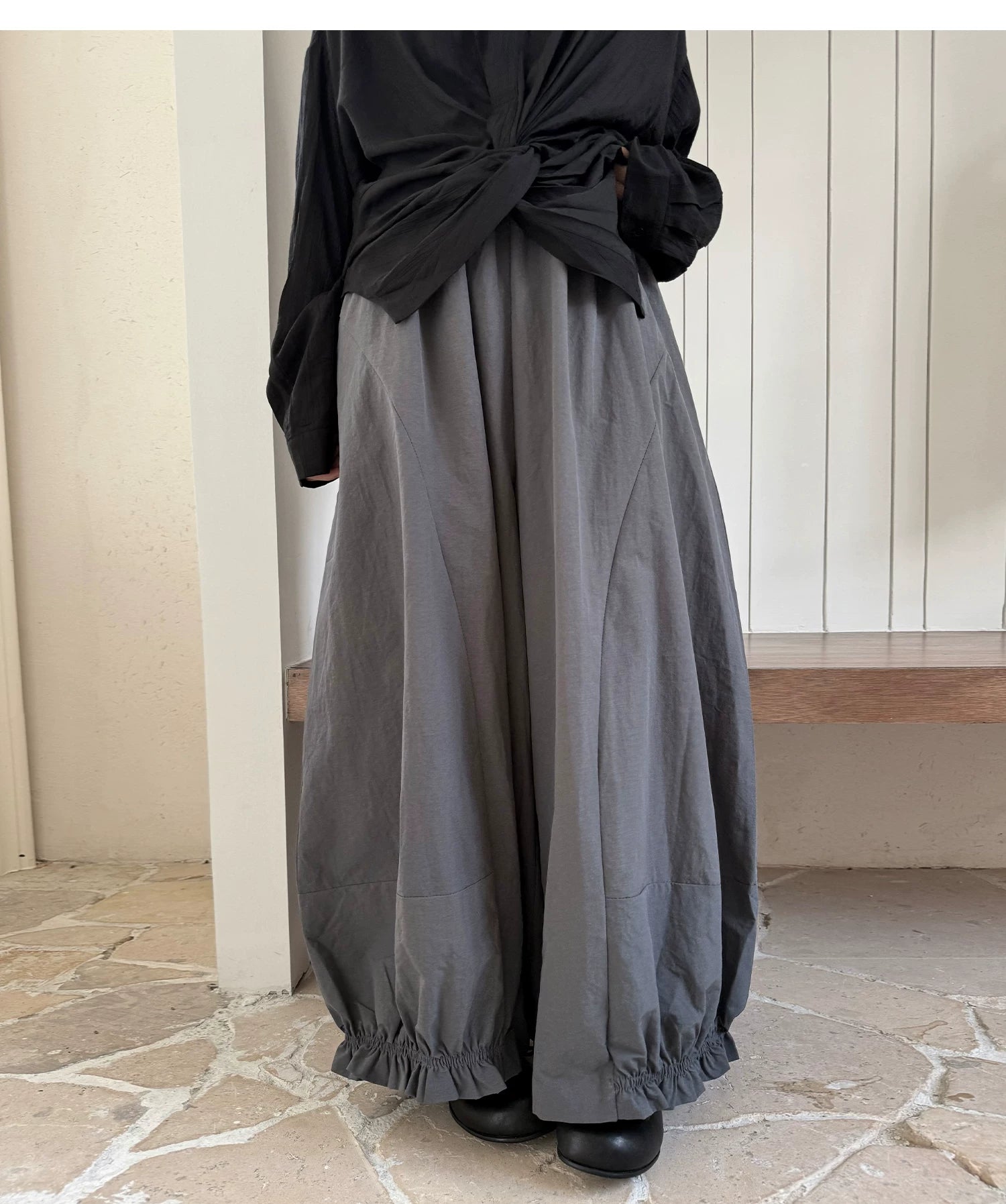Gathered Balloon Wide-Leg Trousers