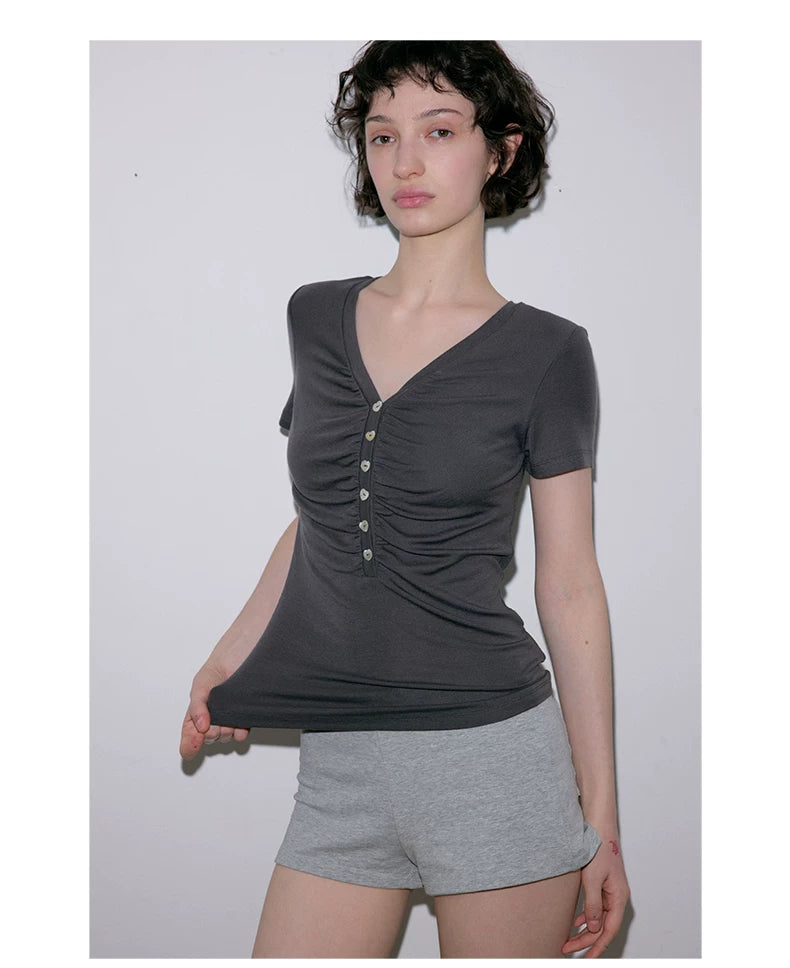 Roselight TENCEL™ Wool Button Ruched Top