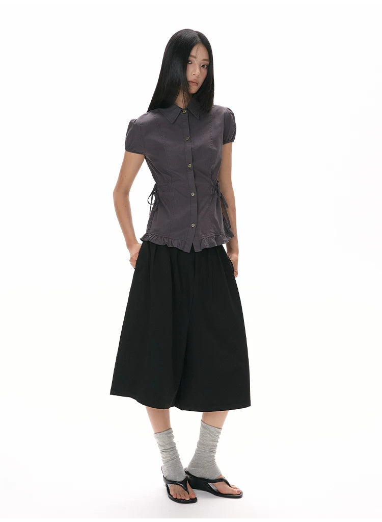 Ruched Waist Frill Hem Shirt