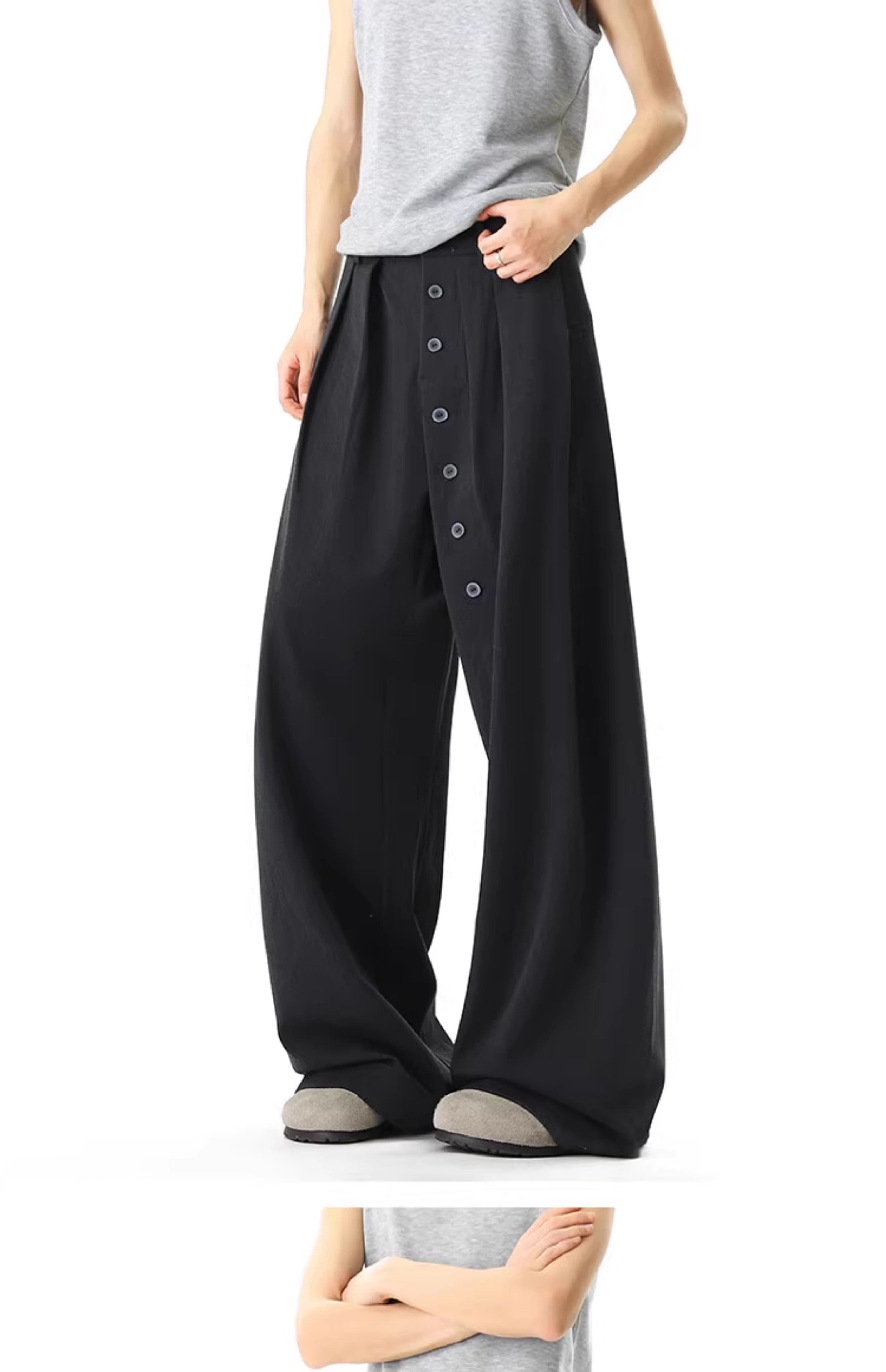 Button Detail Pants in Dark Grey