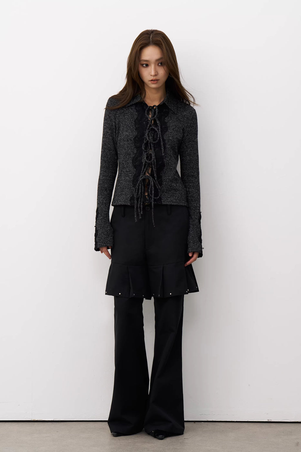 Charcoal Marl Lace-Up Knit Top