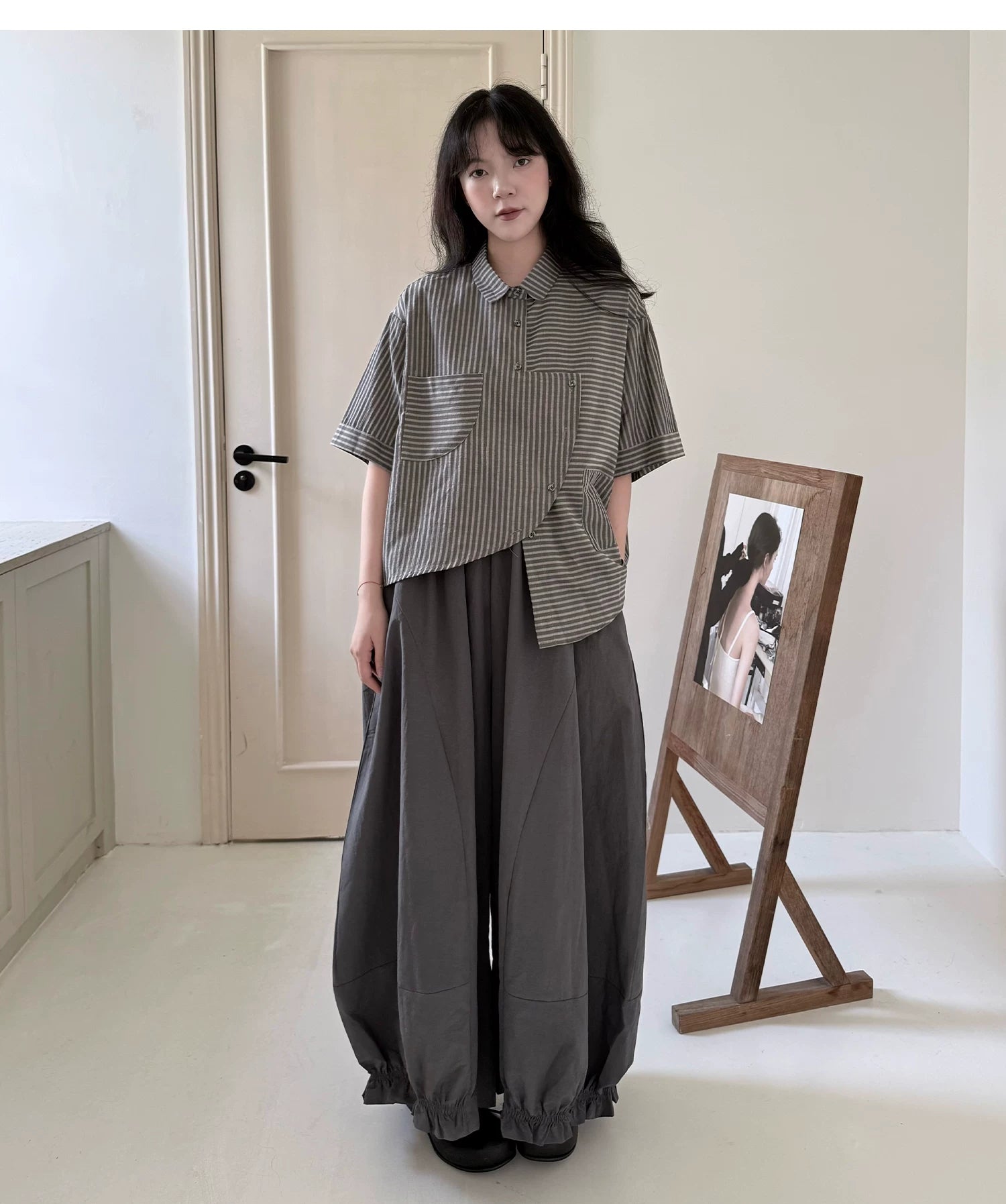 Gathered Balloon Wide-Leg Trousers