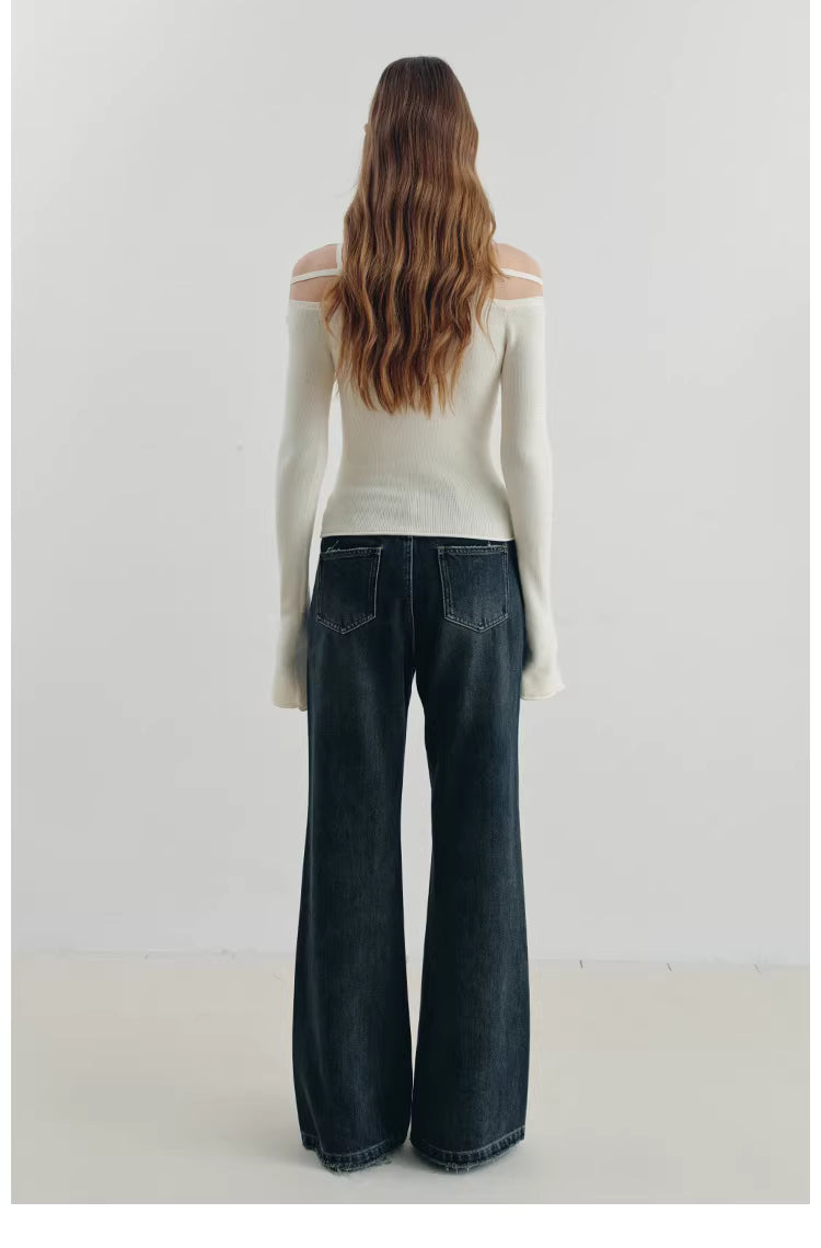 Geometric Strap Knit Long Sleeve Top