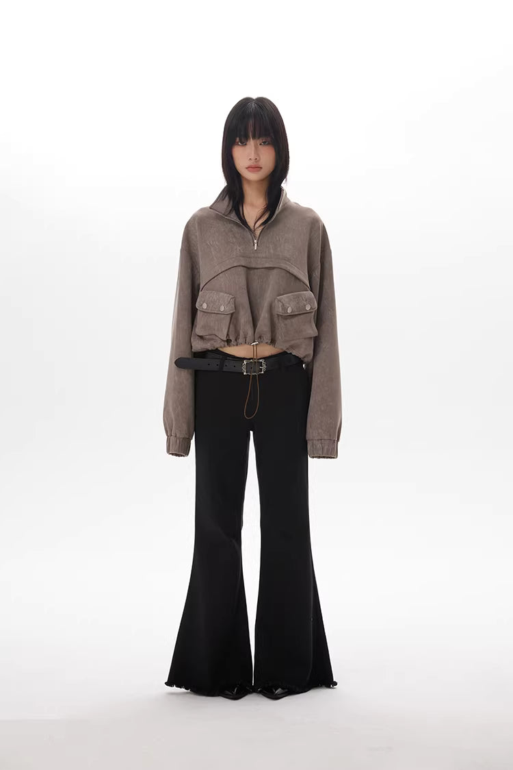 Drawstring Hem Cargo Jacket in Taupe