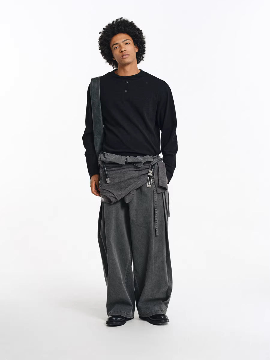 Deconstructed Wide-Leg Charcoal Trousers