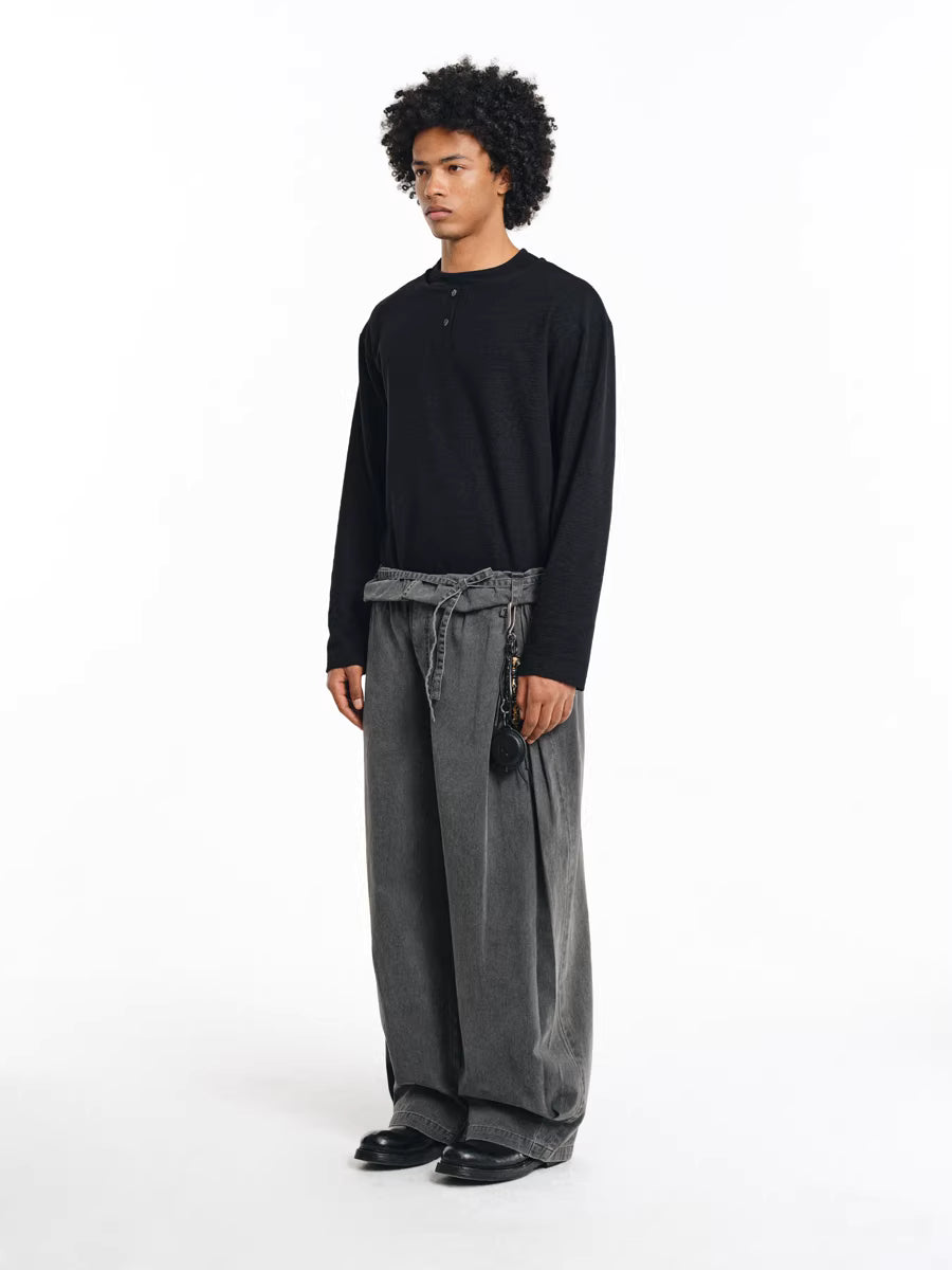 Deconstructed Wide-Leg Charcoal Trousers
