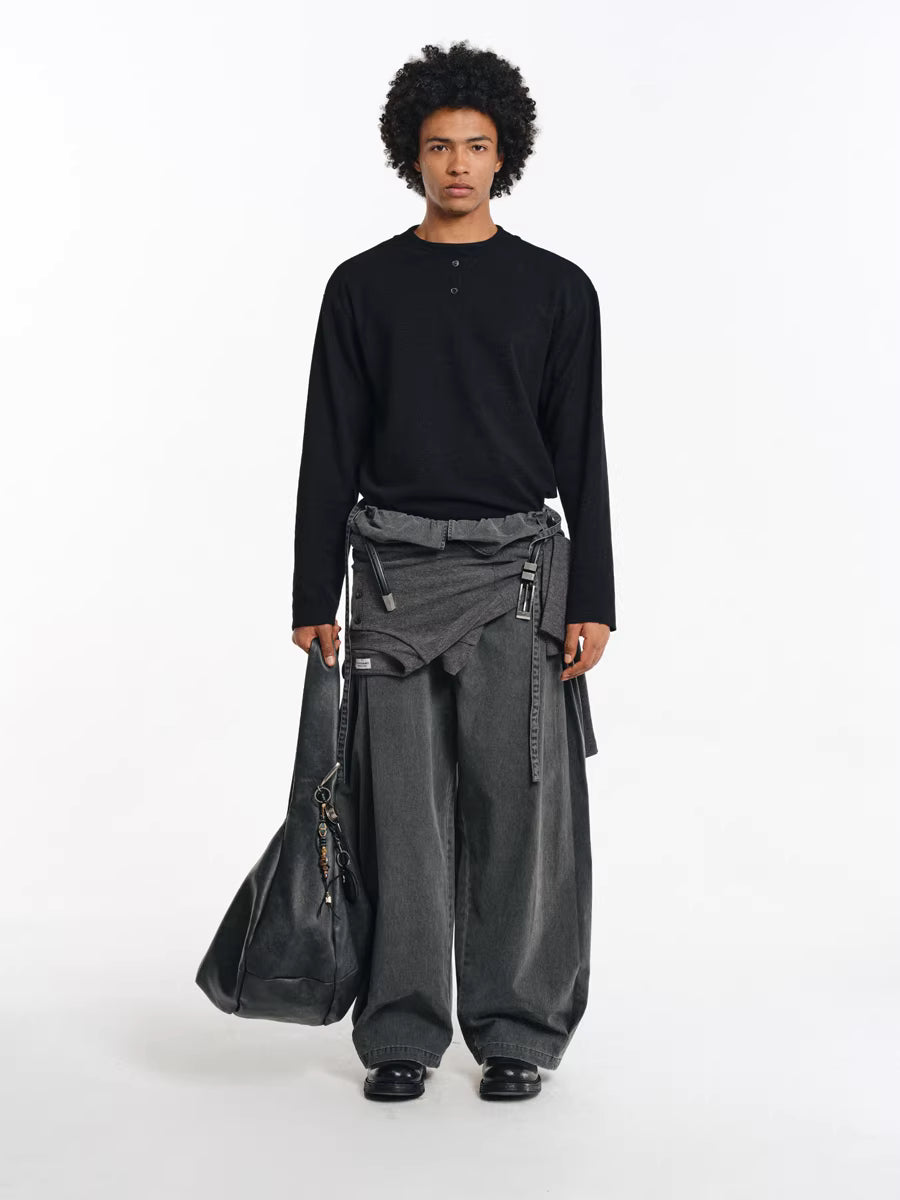 Deconstructed Wide-Leg Charcoal Trousers