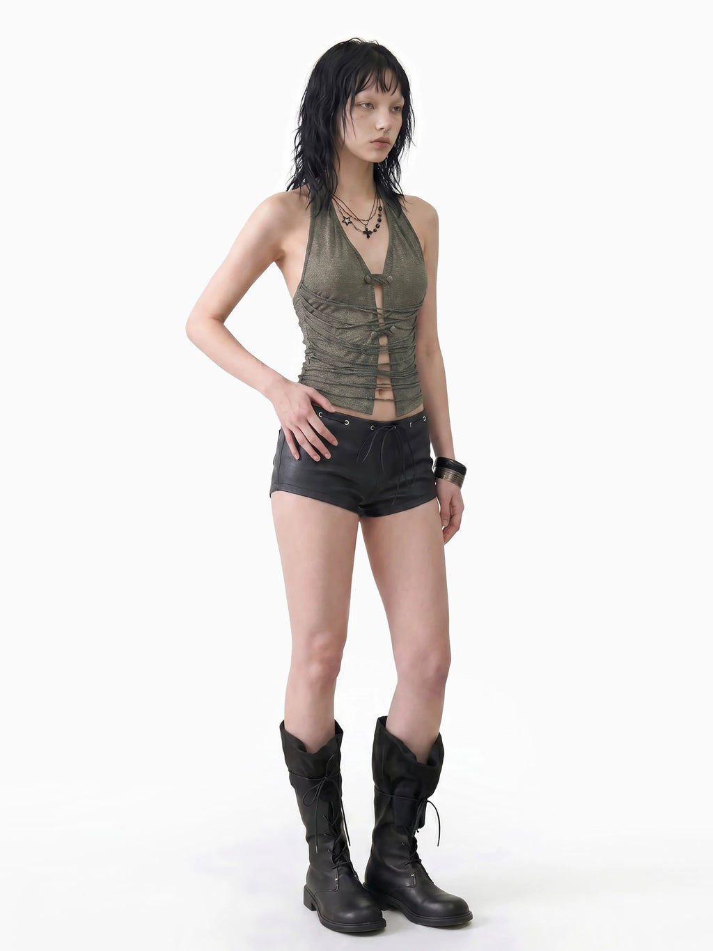Ashen Ruche Halter Top