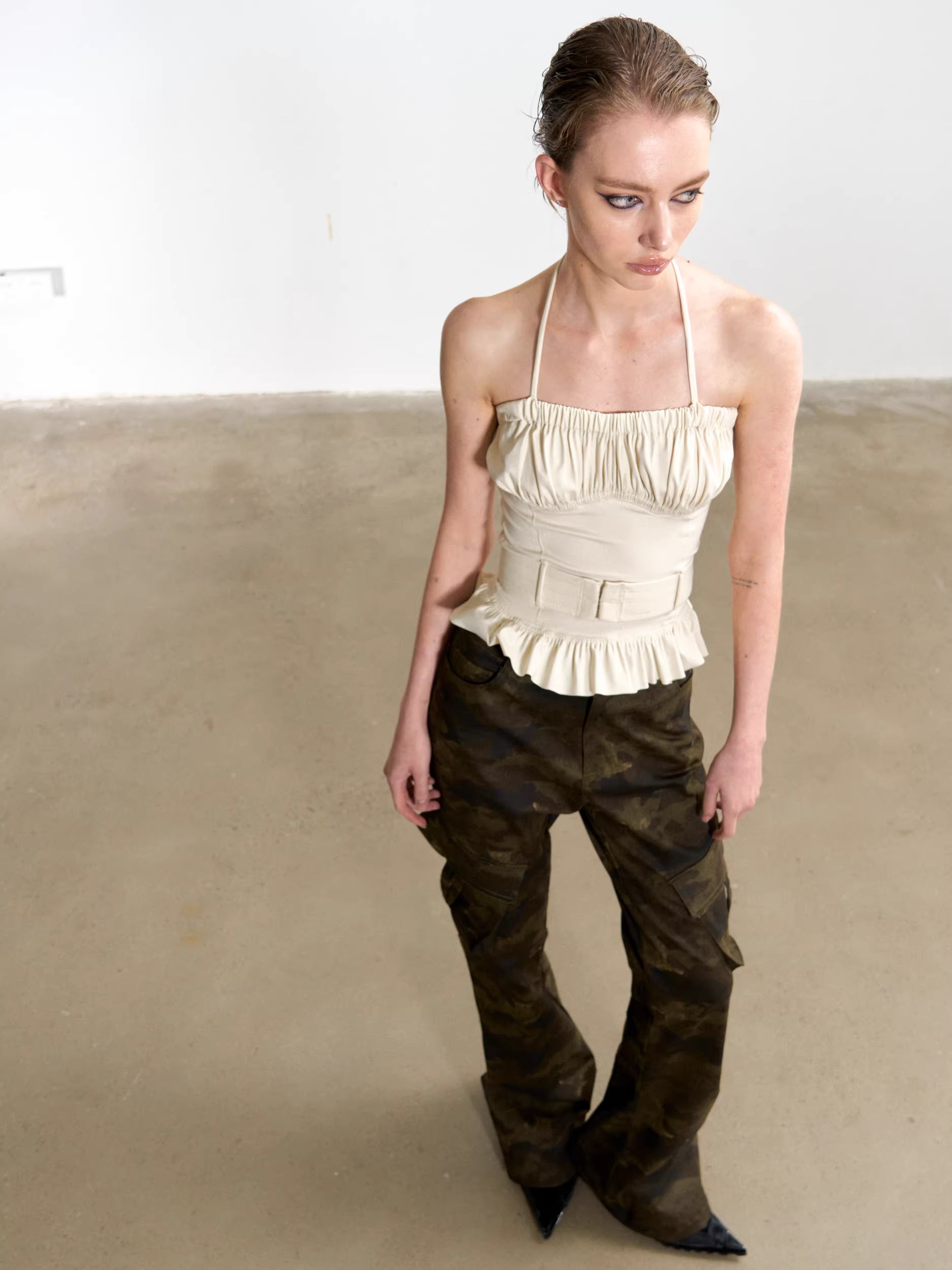 Gathered Corset Halter-Neck Top