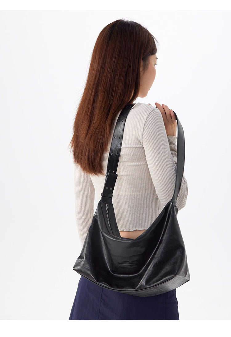 Black Leather Medium Crossbody Bag