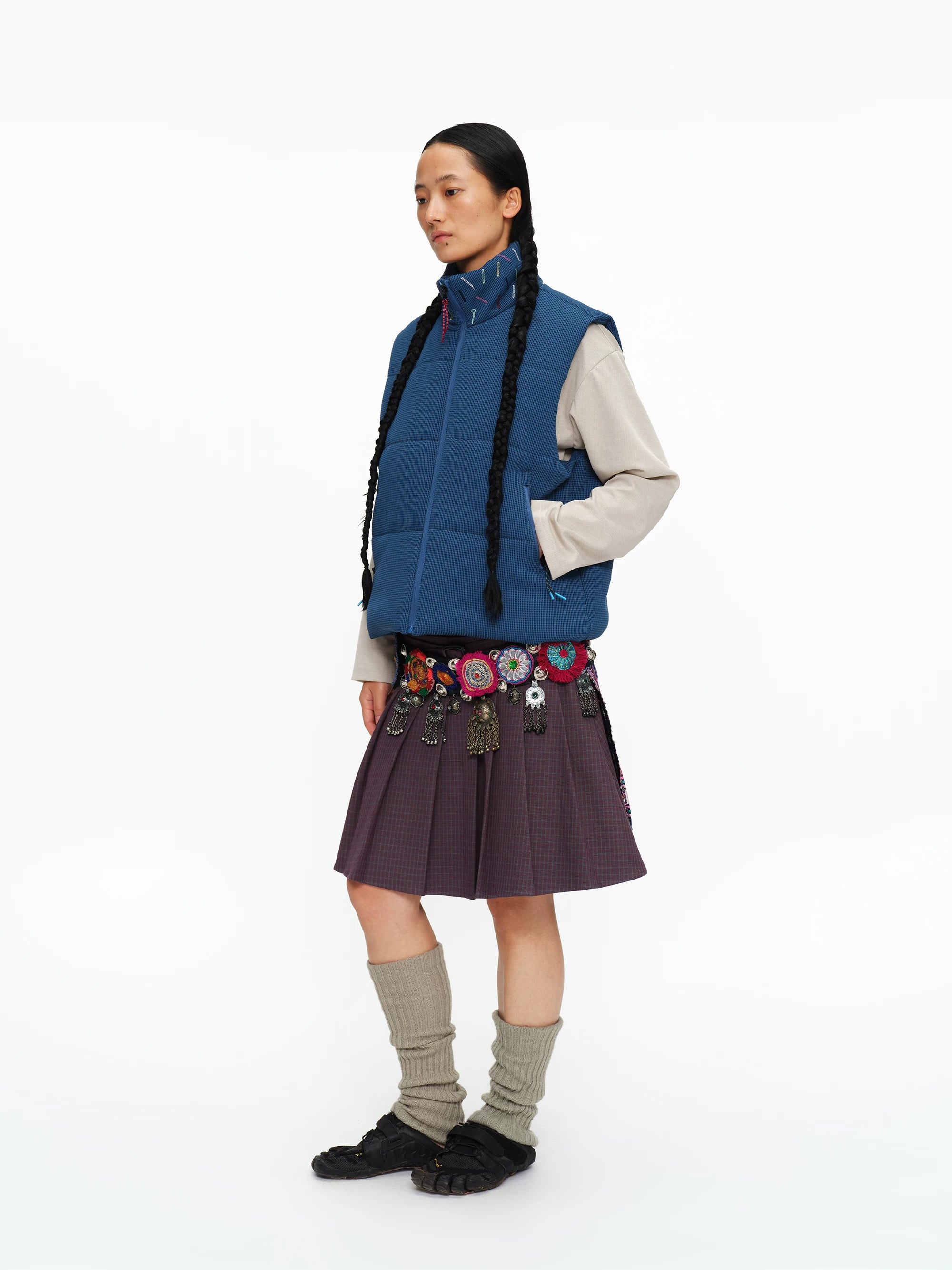 Scatter Stitch Waffle Vest in Prussian Blue