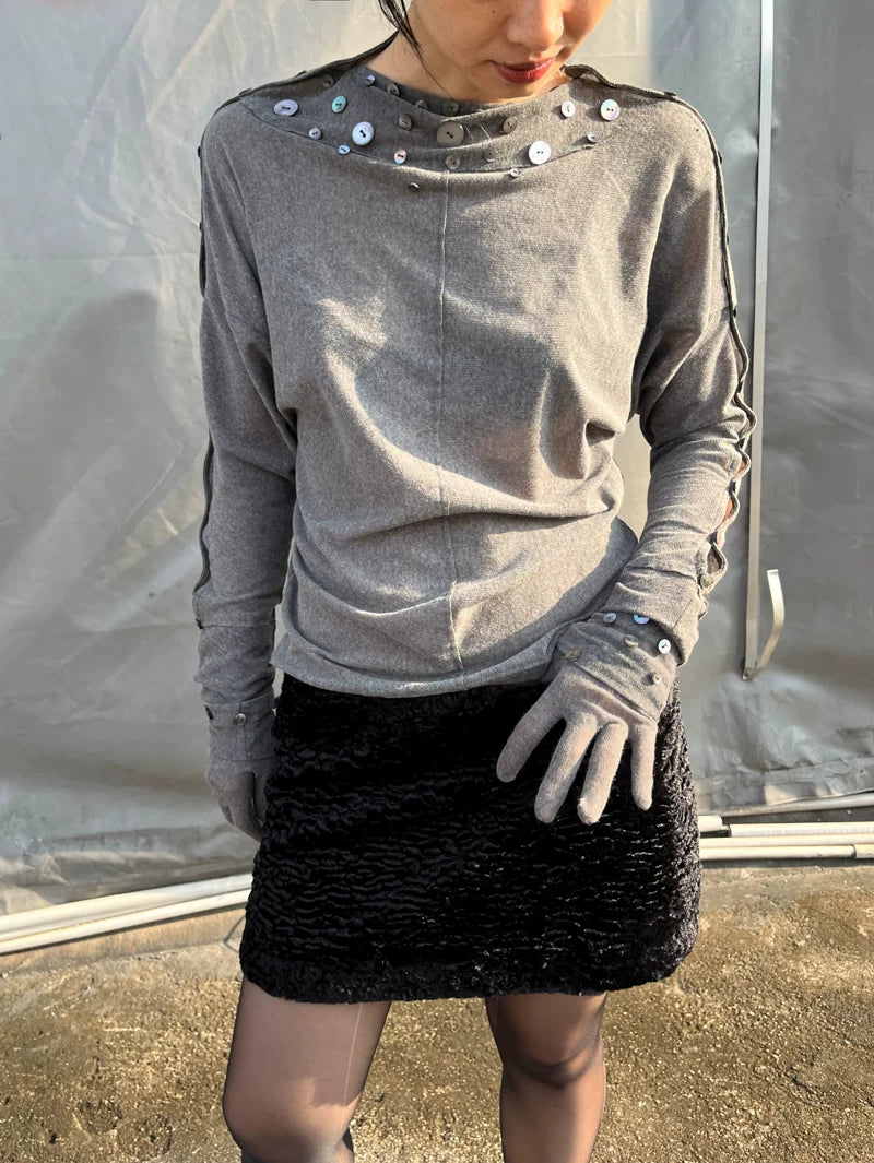 Shell Collar Button Sleeve Jersey Top