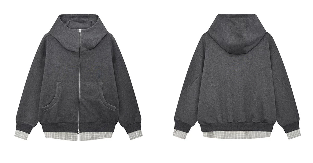 Detachable Plaid Layer Hoodie