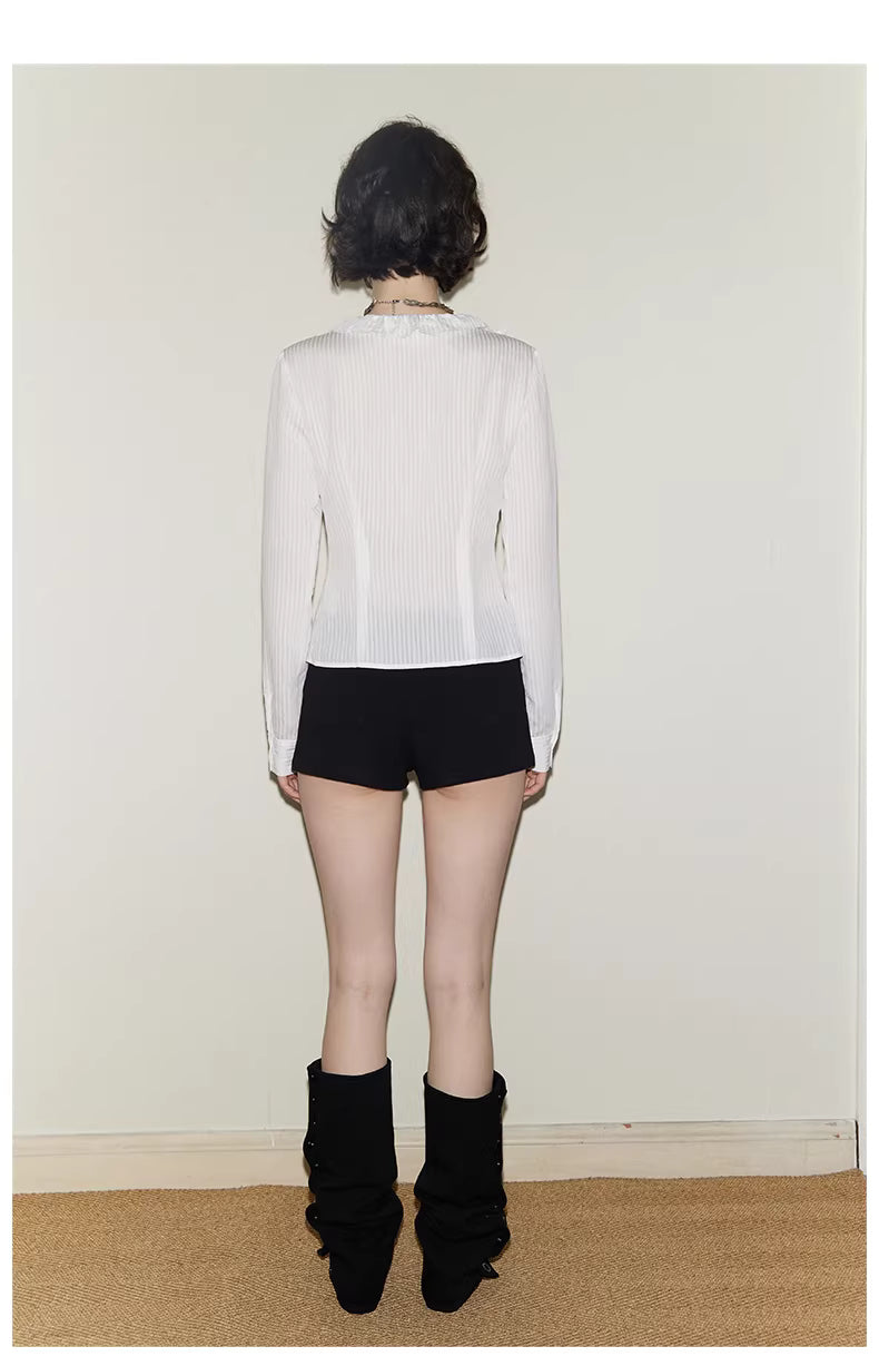 Ruffle Bodice Pinstripe Blouse