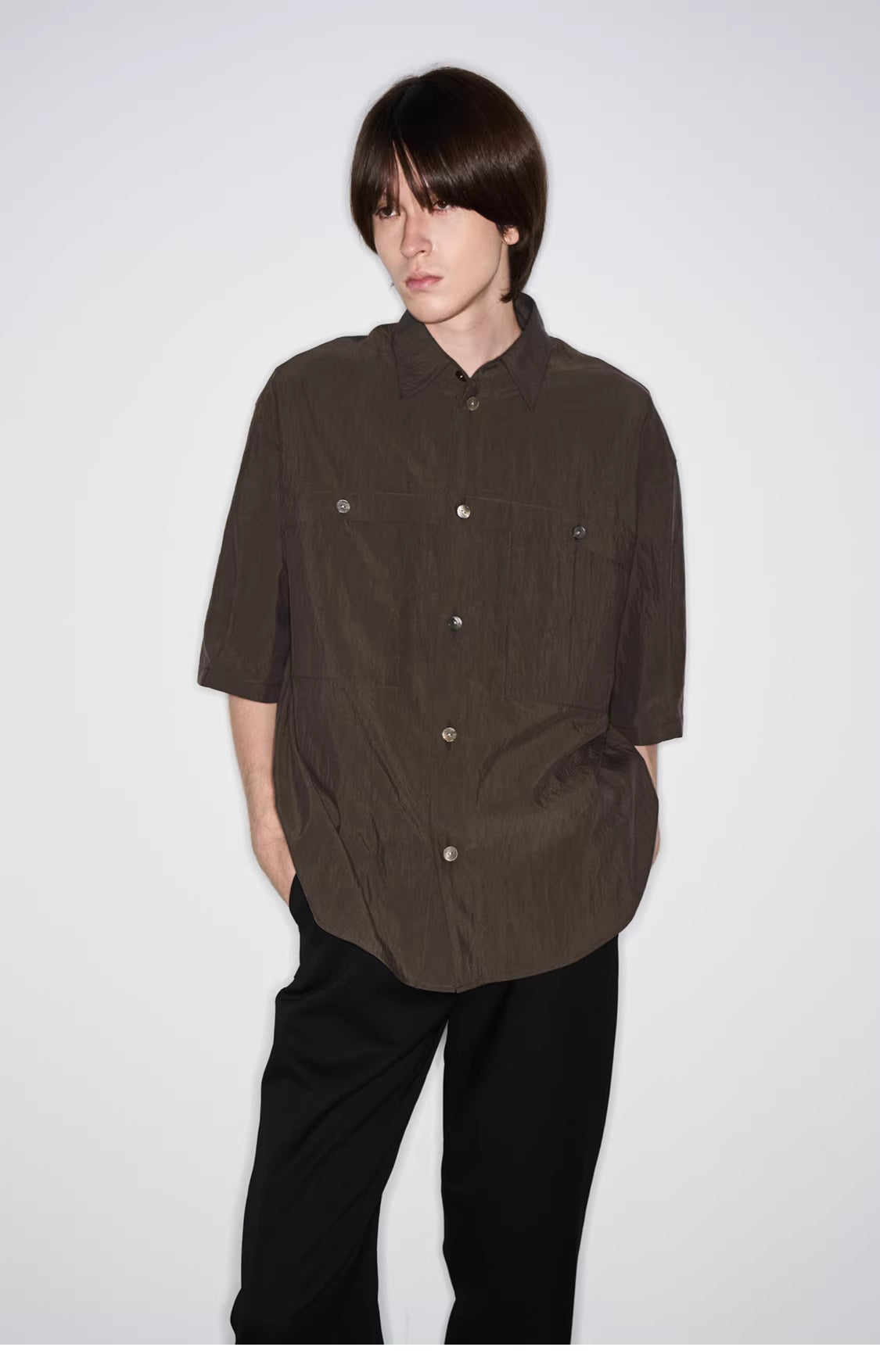 Fluid State Lapel Collar Button-Up Shirt