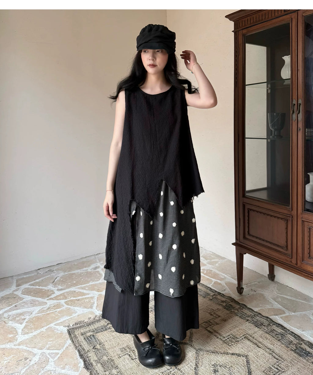 Frayed Asymmetric Linen-Cotton Longline Vest