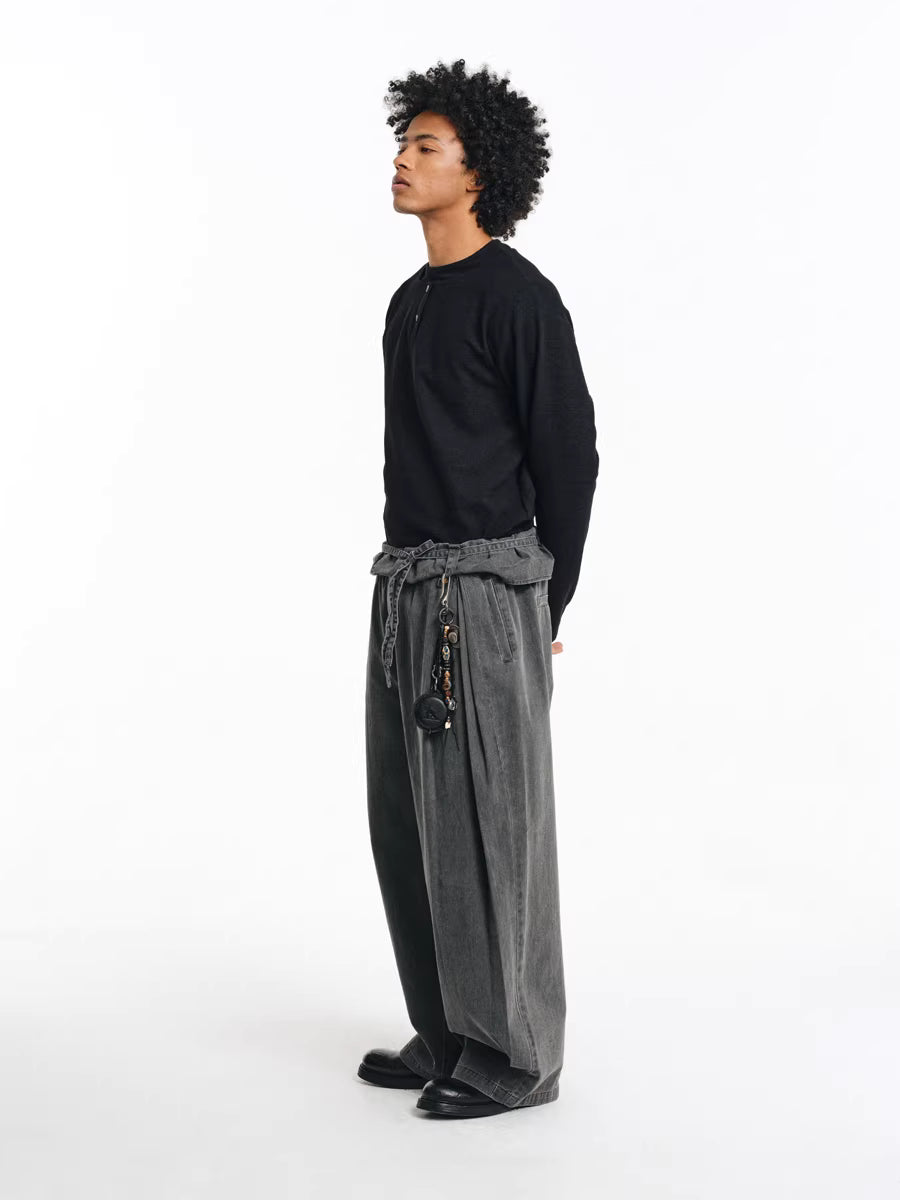 Deconstructed Wide-Leg Charcoal Trousers