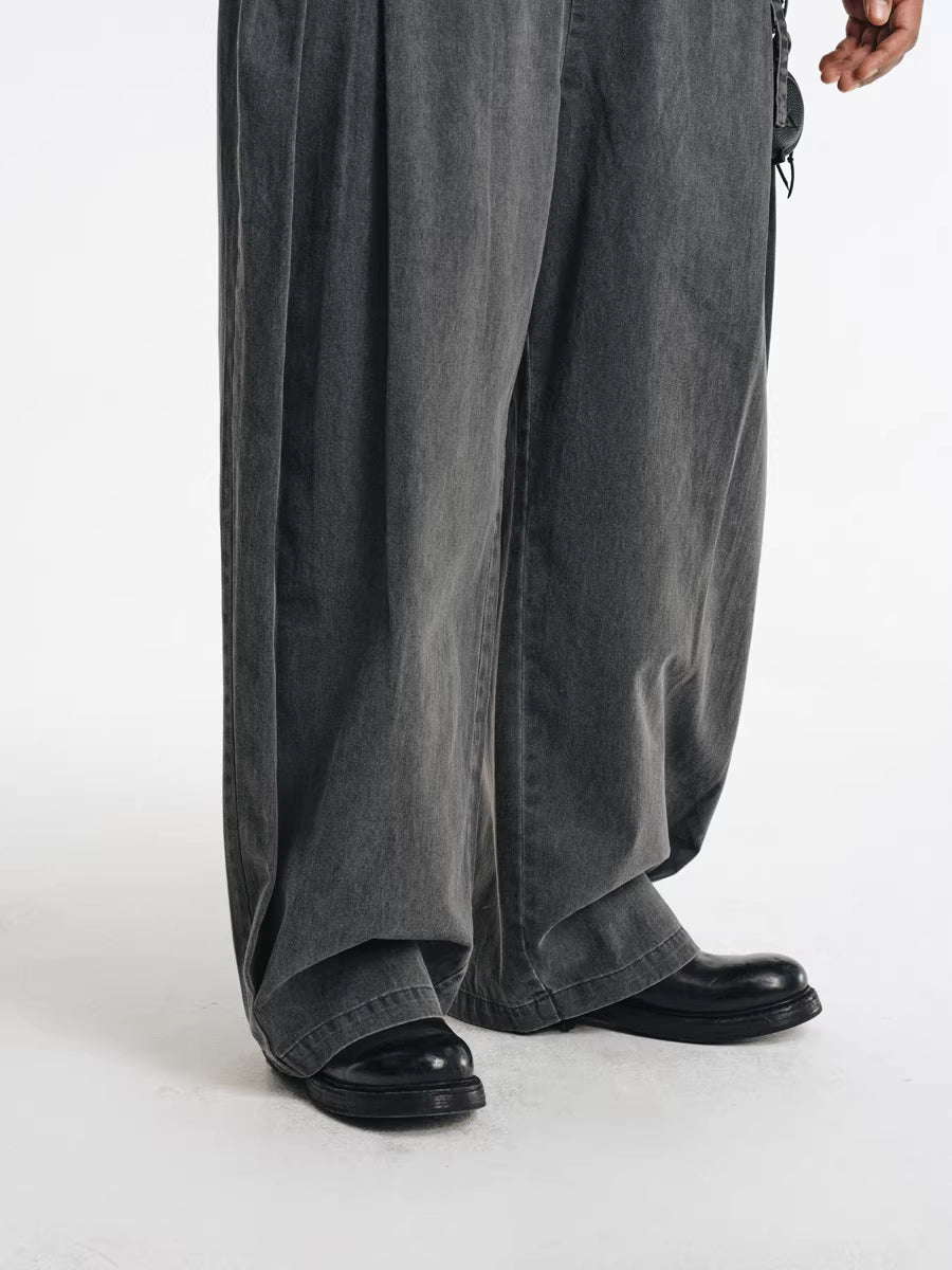 Deconstructed Wide-Leg Charcoal Trousers