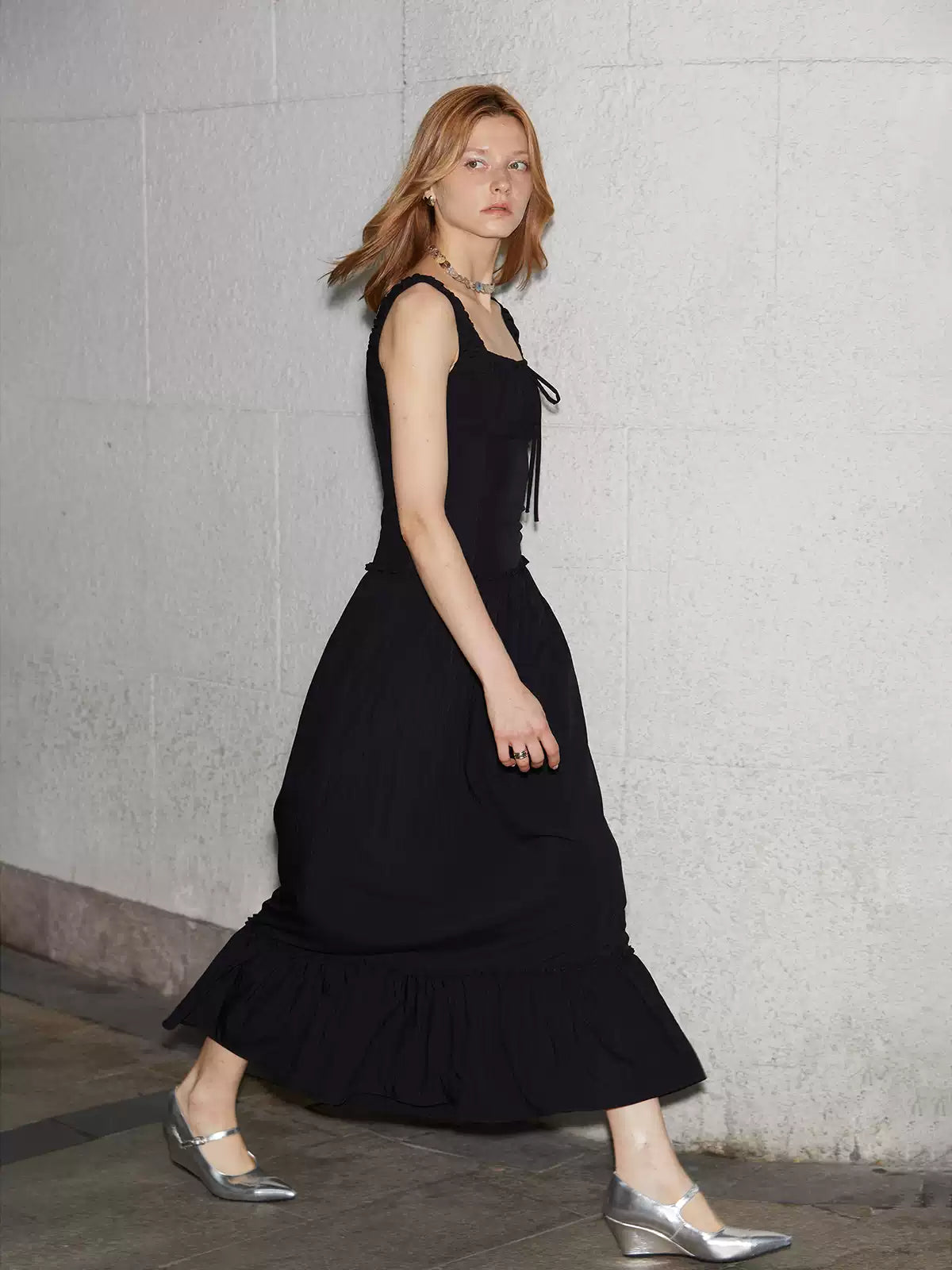 Ruched Ribbon Maxi Dress