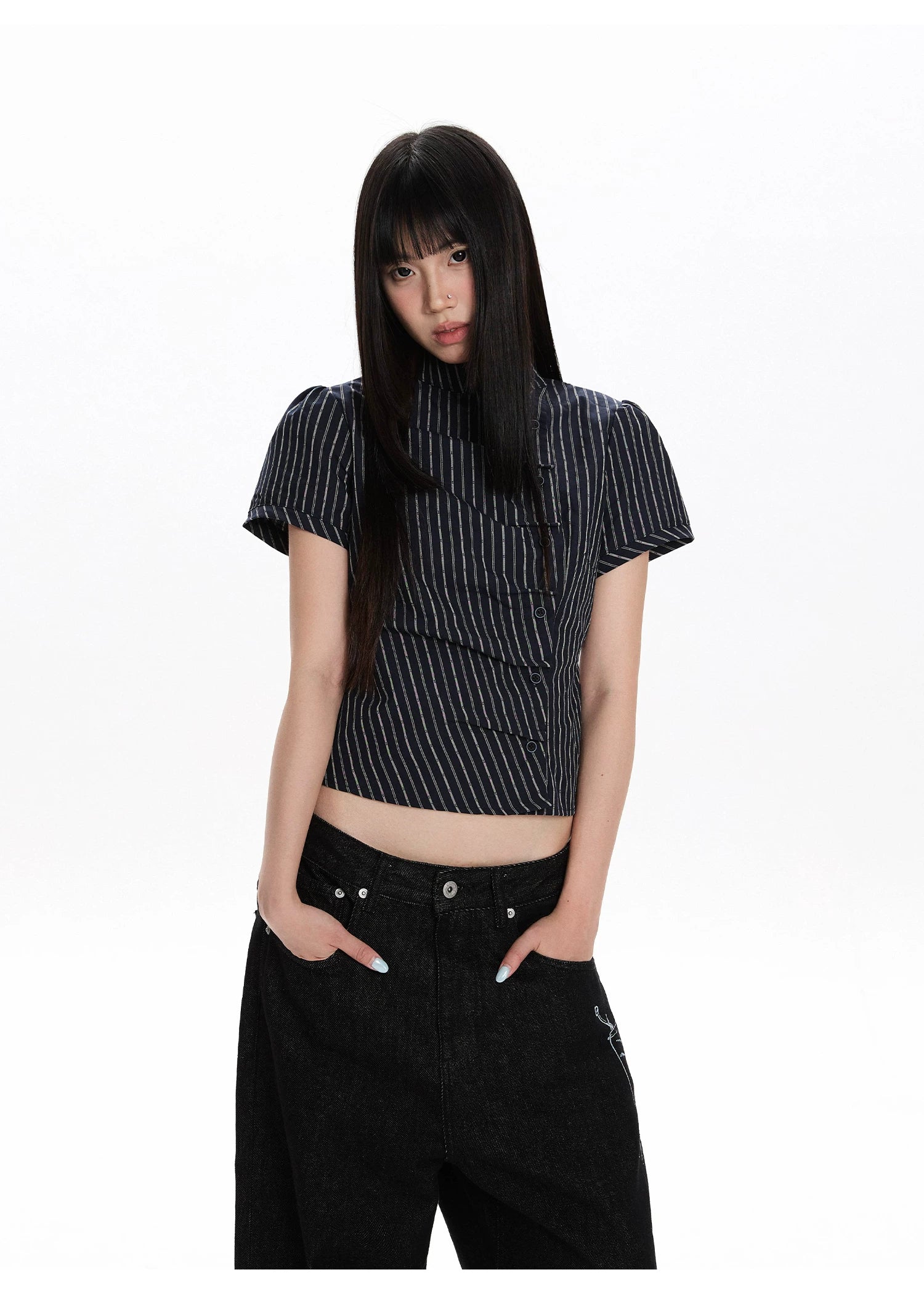 Pinstripe Tie-Back Shirt