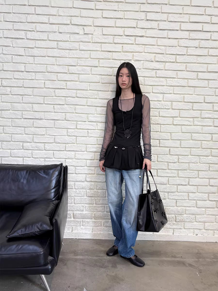 Henley Collar Camisole Mini Skirt Vest