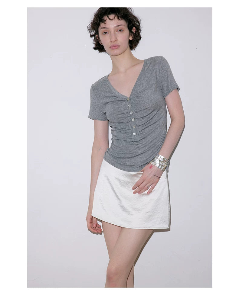 Roselight TENCEL™ Wool Button Ruched Top