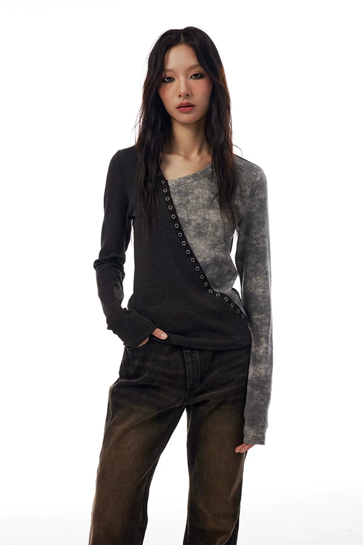 Split Wash Eyelet Long Sleeve Top