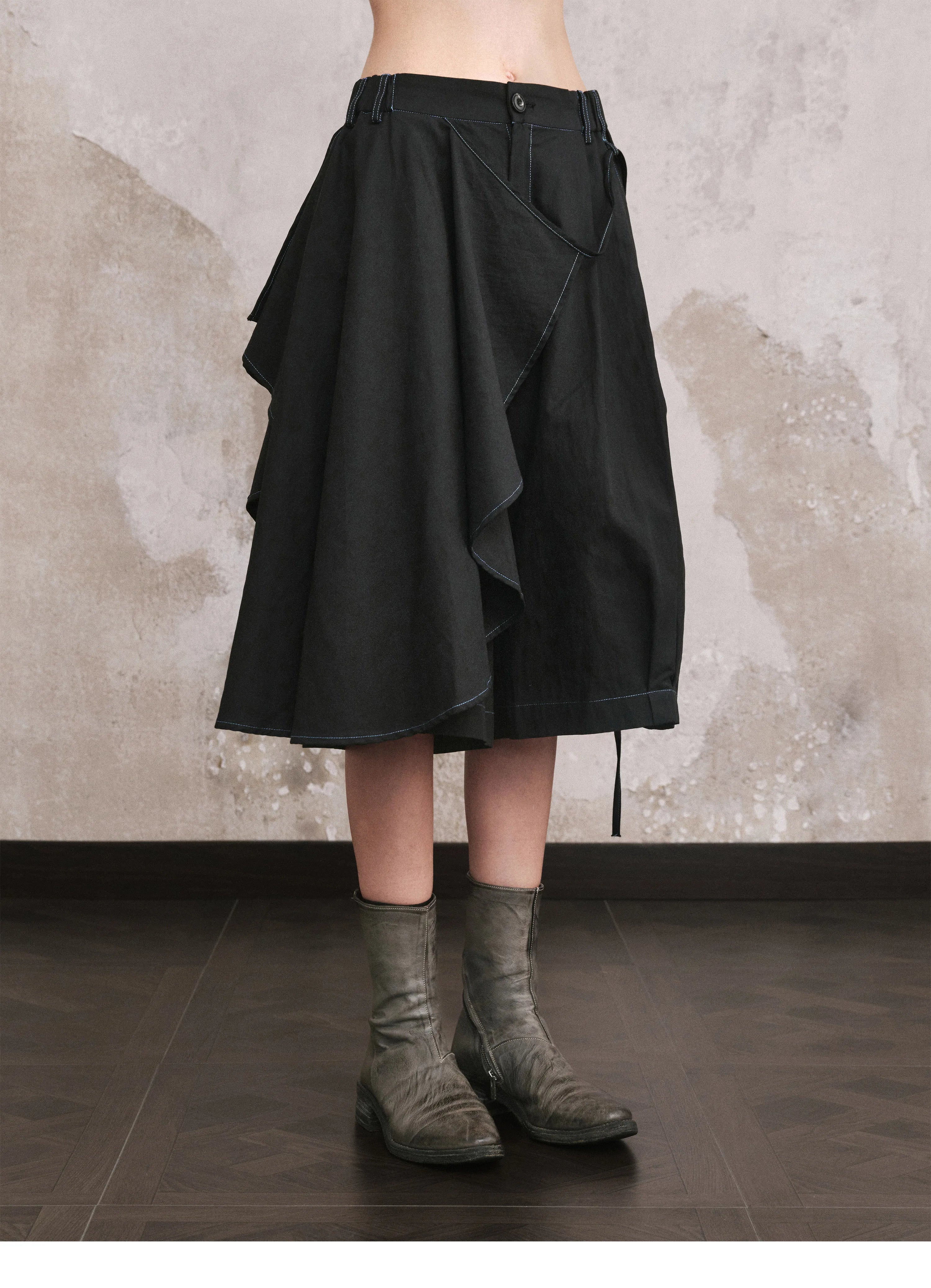 Asymmetric Draped Layered Shorts
