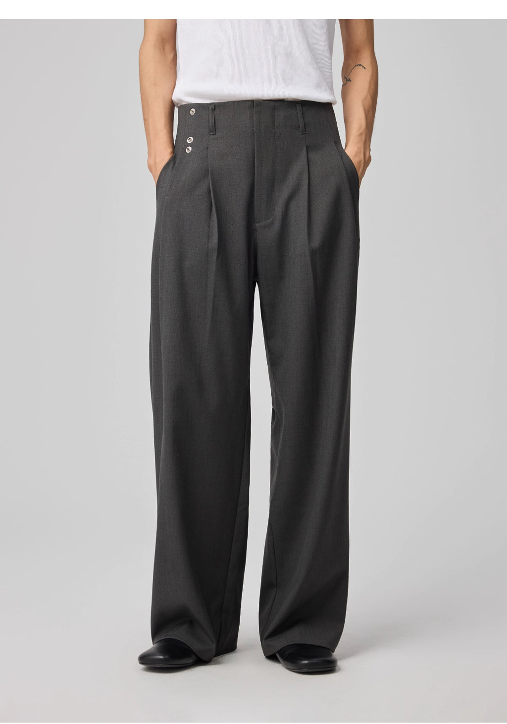 Removable Waistband Wool Trousers with Openwork Pockets