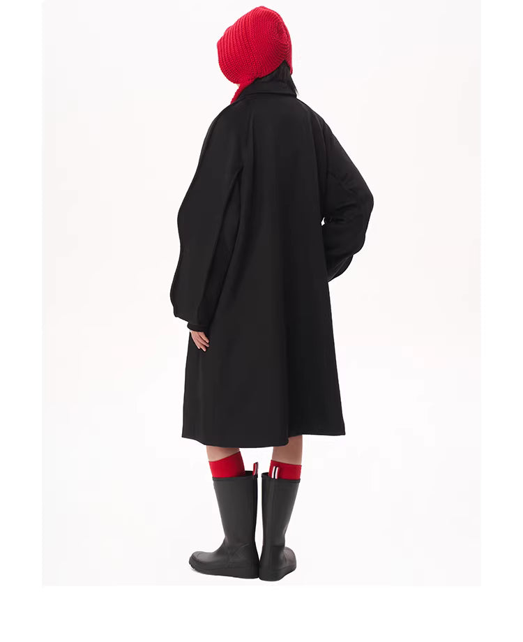 Asymmetrical Wave Placket Wool-Blend Coat