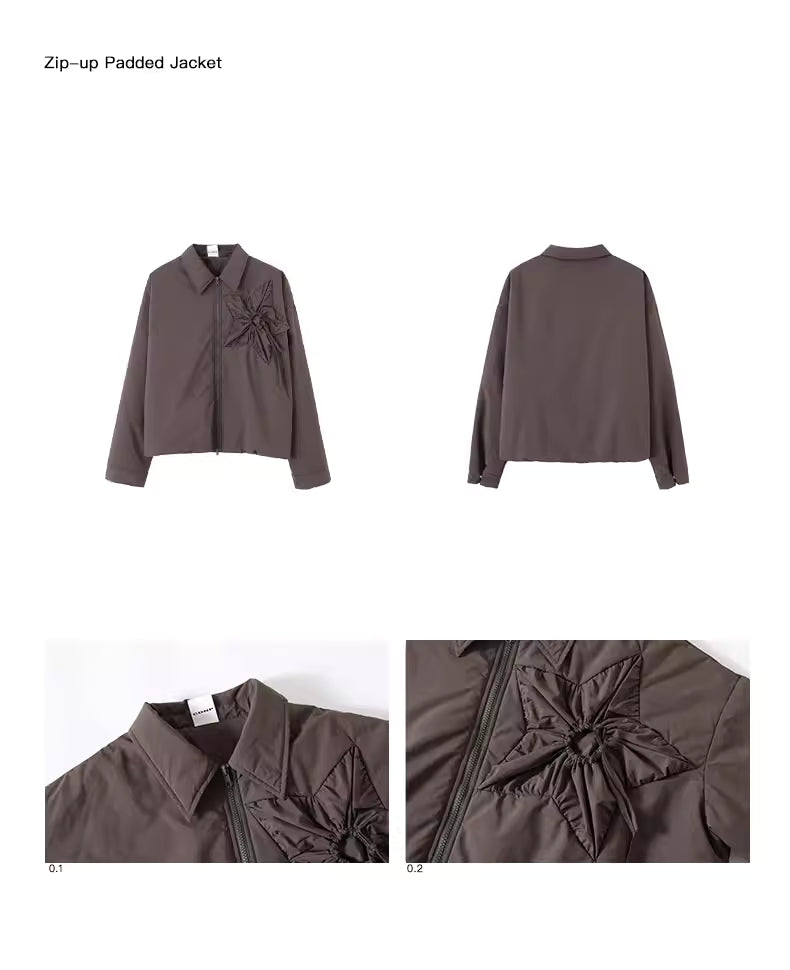 Floral Sunburst Ruched Padded Jacket