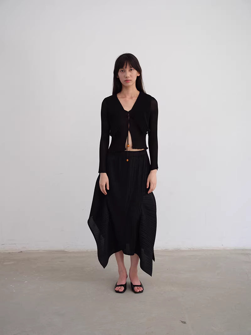 Shadow Pleat Midi Skirt