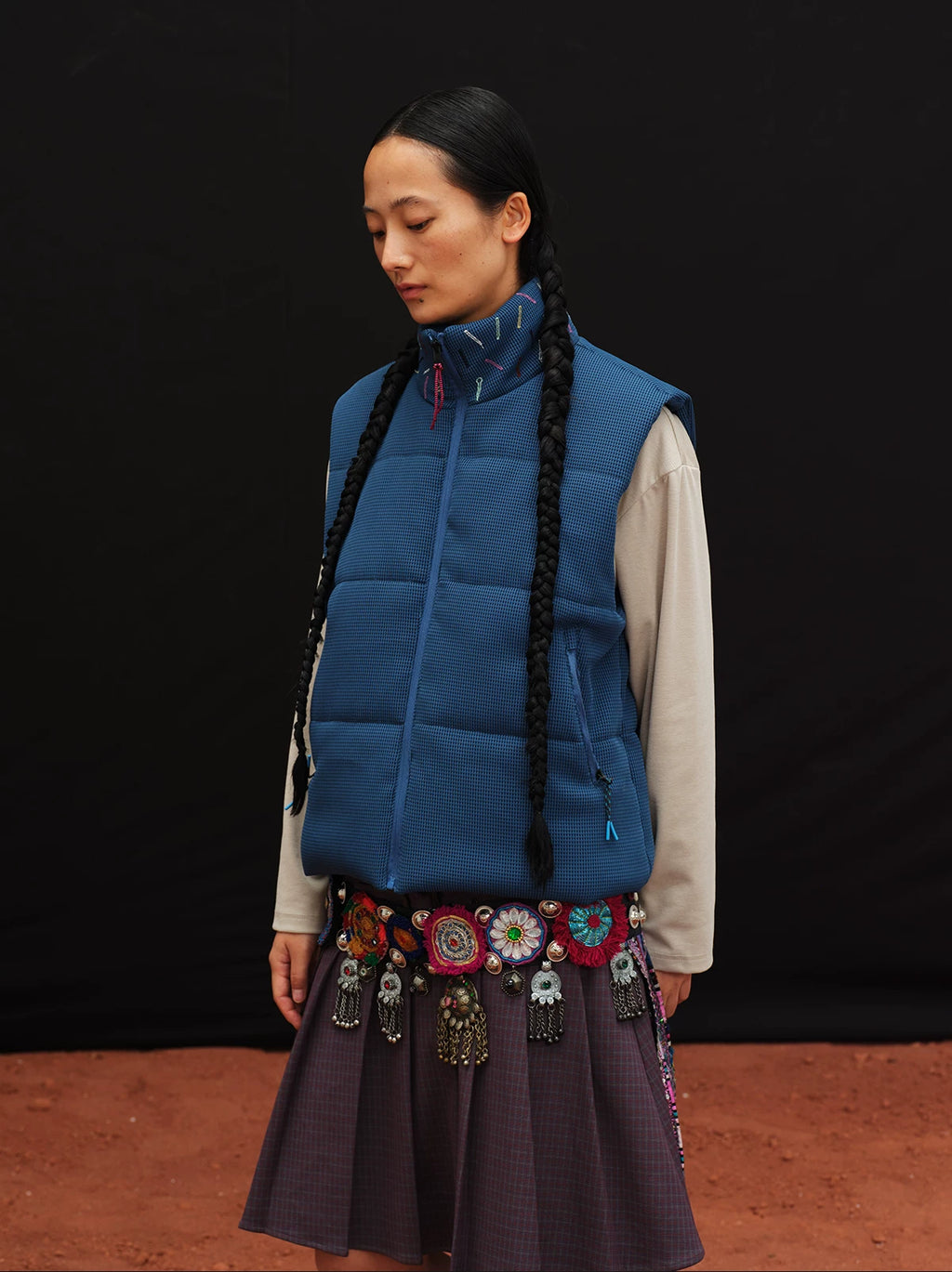 Scatter Stitch Waffle Vest in Prussian Blue