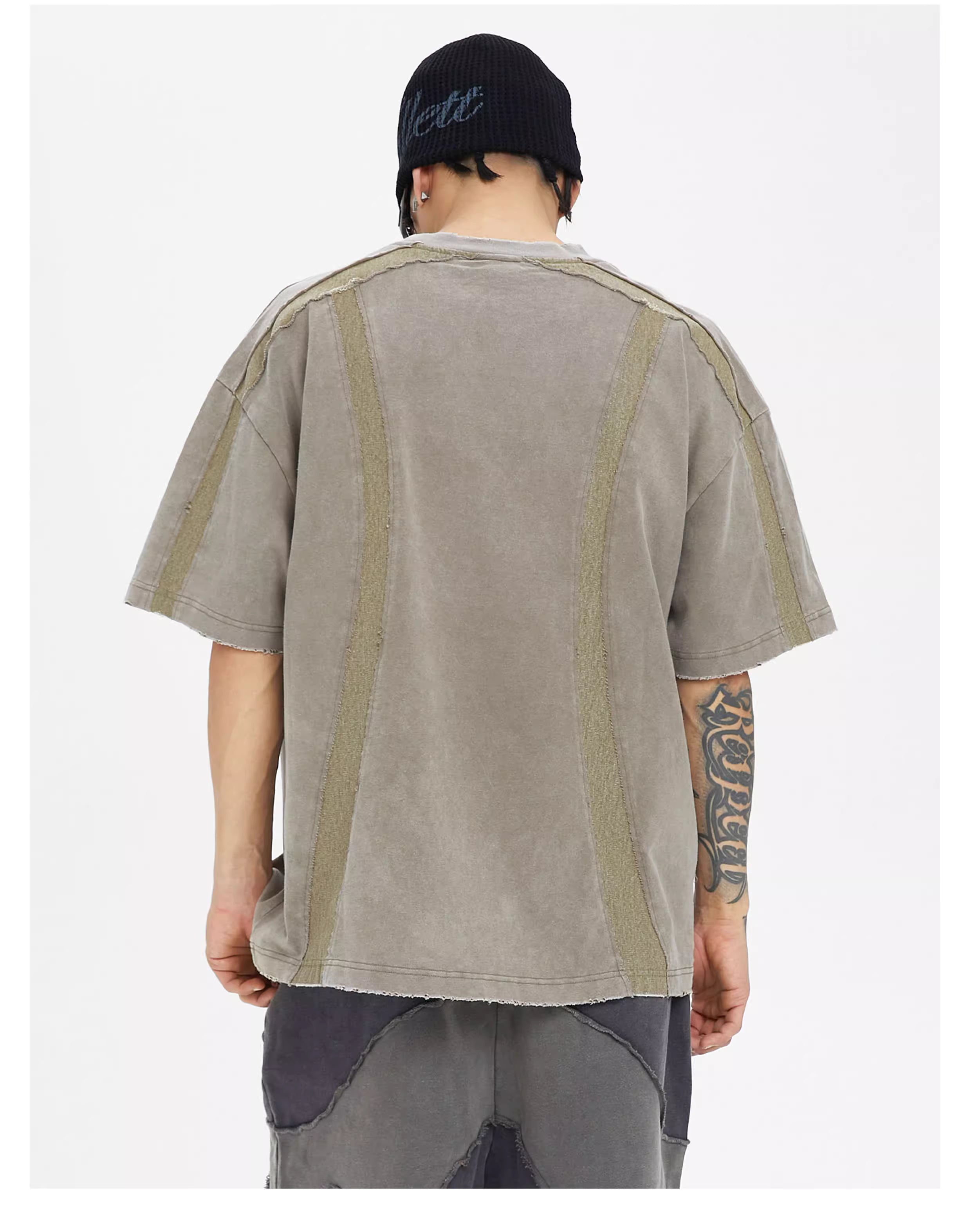 Spliced Short-Sleeve Shirt in Two Tones