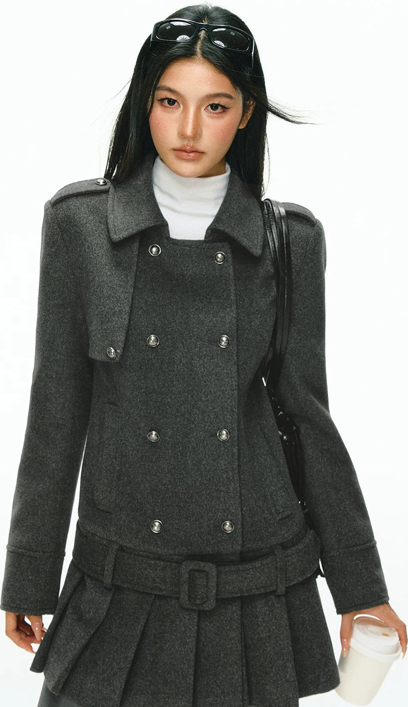 Miranda Double-Breasted Pleat Coat Dress