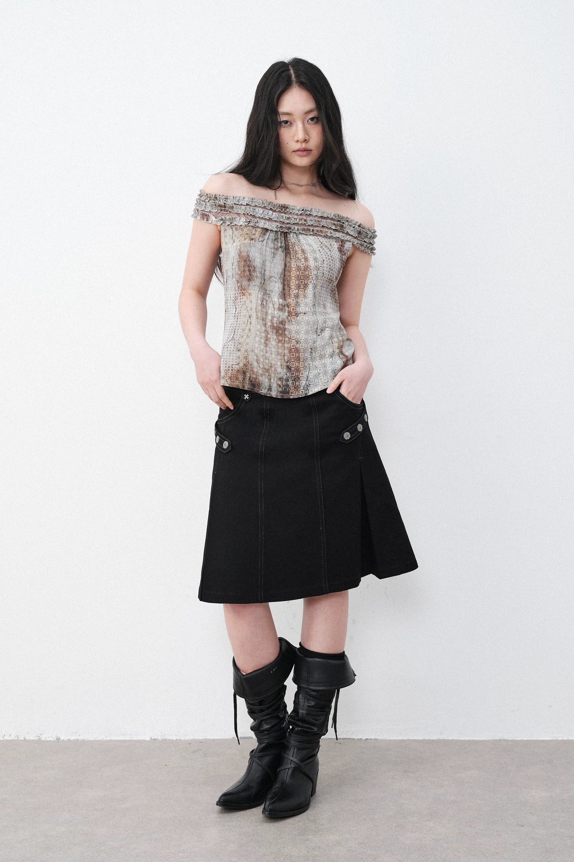 Silver Hardware Pleated Midi-Skirt