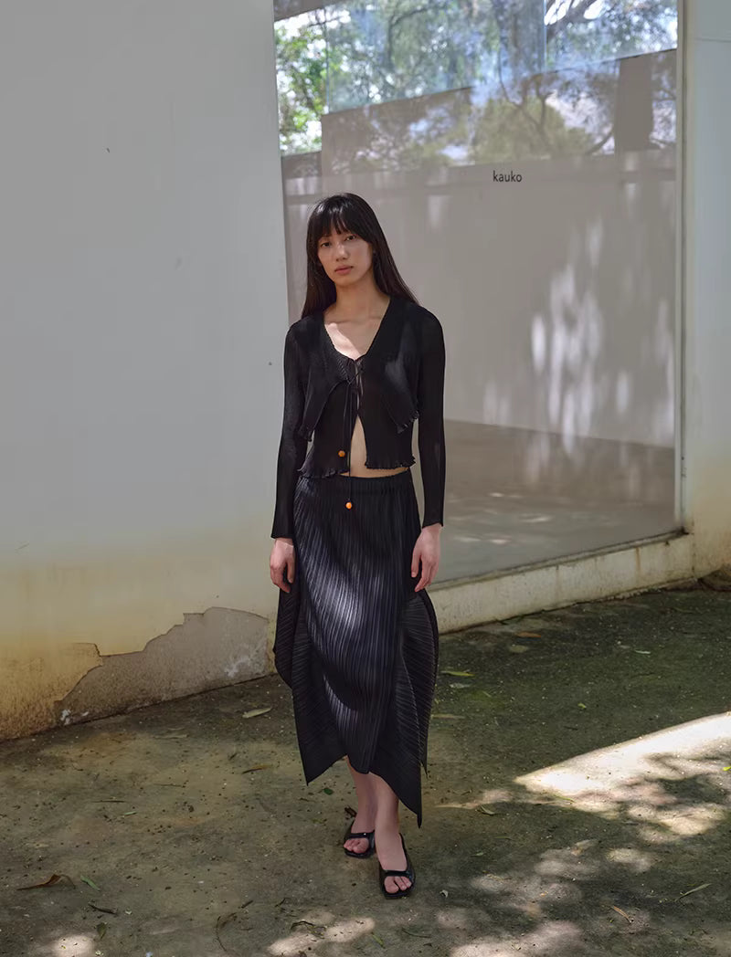 Shadow Pleat Midi Skirt