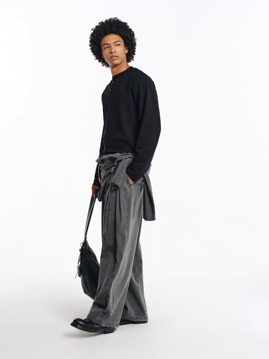 Deconstructed Wide-Leg Charcoal Trousers
